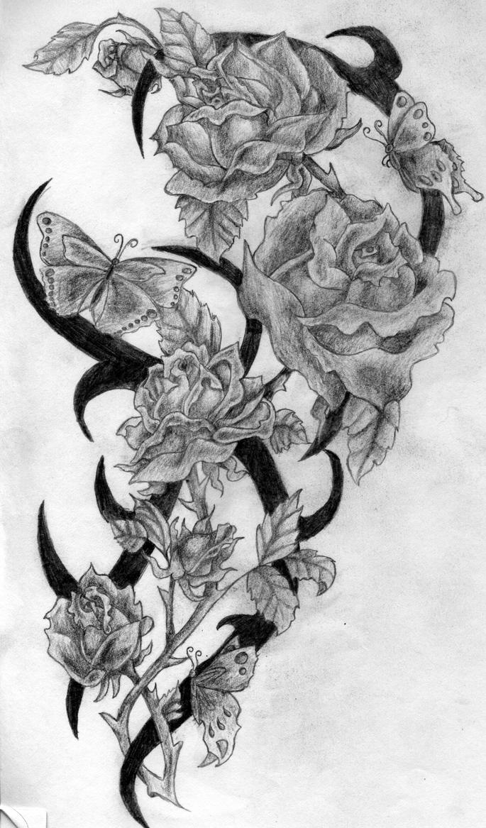 Sketch of tattoo art rose and