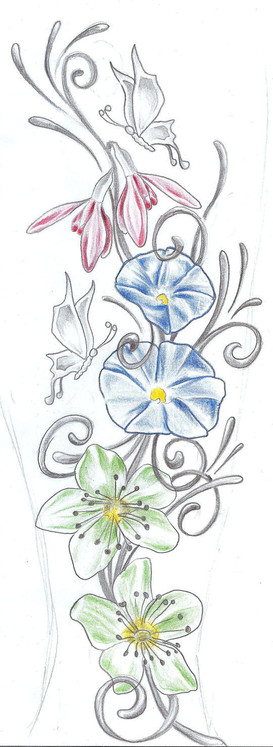 Butterflies Flowers TaT Design | Flower Tattoo