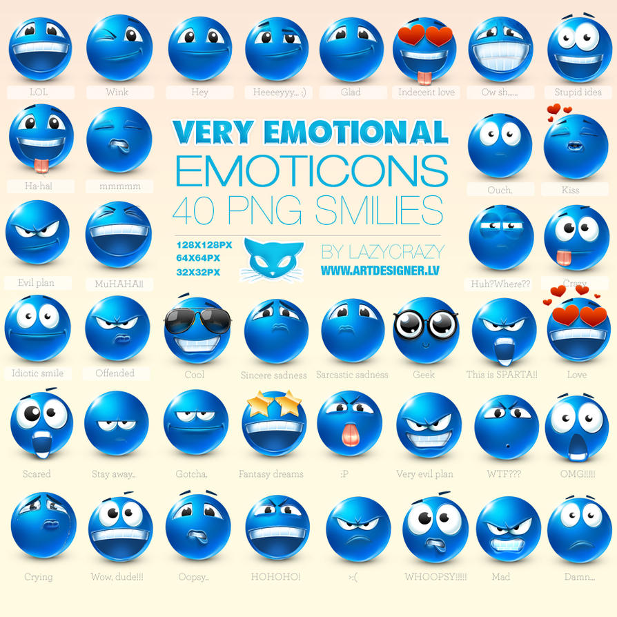 Very emotional 3D blue emoticons set PSD