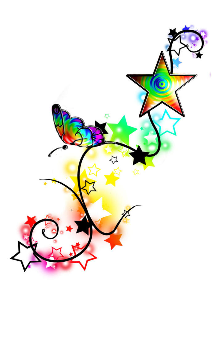 Rainbow Butterfly Stars Tattoo