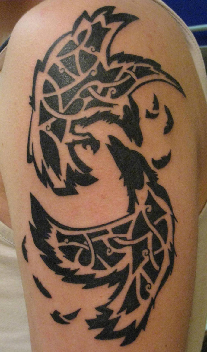 Hugin og Munin Final - shoulder tattoo