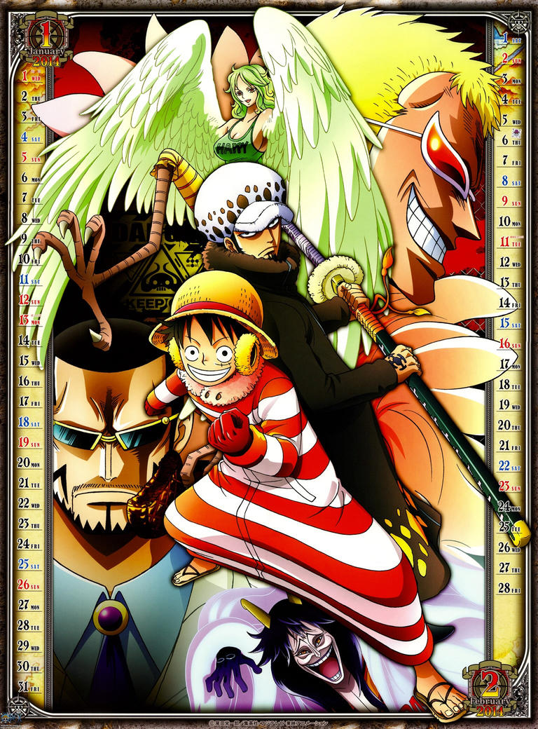 One Piece official calendar 2014 jan/feb by CandyDFighter