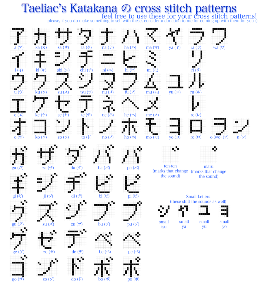 Katakana cross stitch pattern by taeliac on DeviantArt